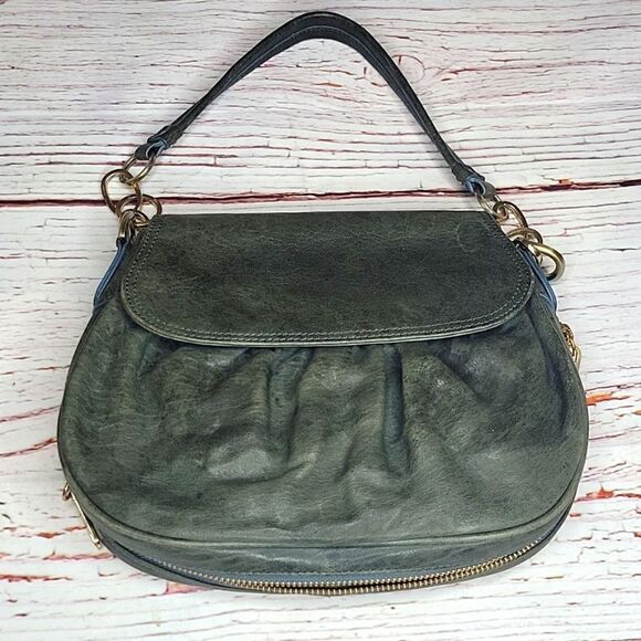 ALEXIS HUDSON Green Distressed Leather Small Bag - Picture 1 of 9